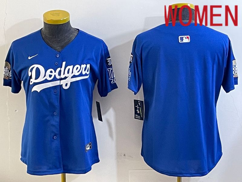 Women Los Angeles Dodgers blank 2024 World series patch blue jersey 202411221->women mlb jersey->Women Jersey